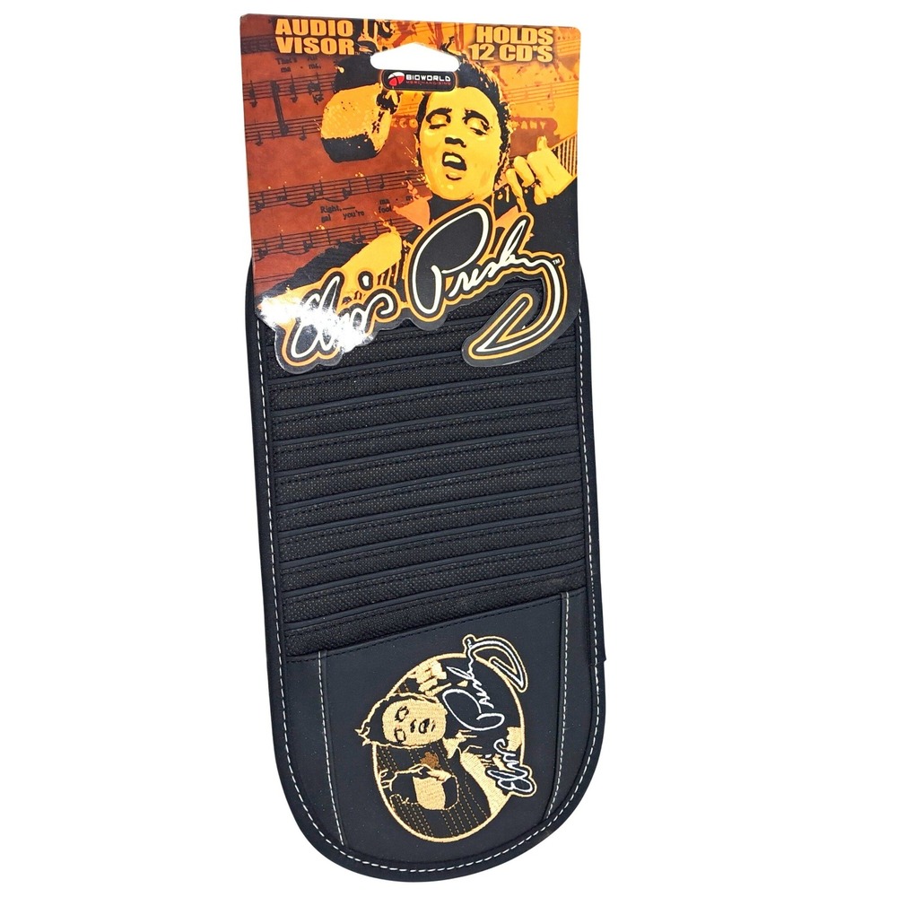 Vintage Bioworld Elvis Presley Car Visor CD Holder Black Embroidered‎ Organizer